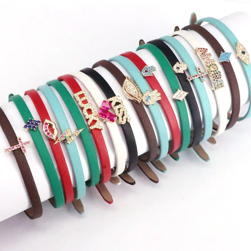 Sheep Leather Bracelet with CZ Charms, Micro Pave DIY Bangles