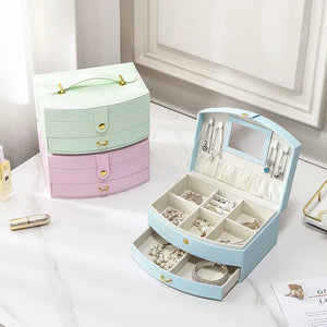 Double-layer Lockable Jewelry Storage Box Drawer Necklace Bracelet Organizer
