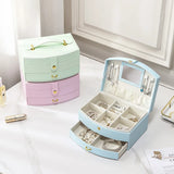 Double-layer Lockable Jewelry Storage Box Drawer Necklace Bracelet Organizer