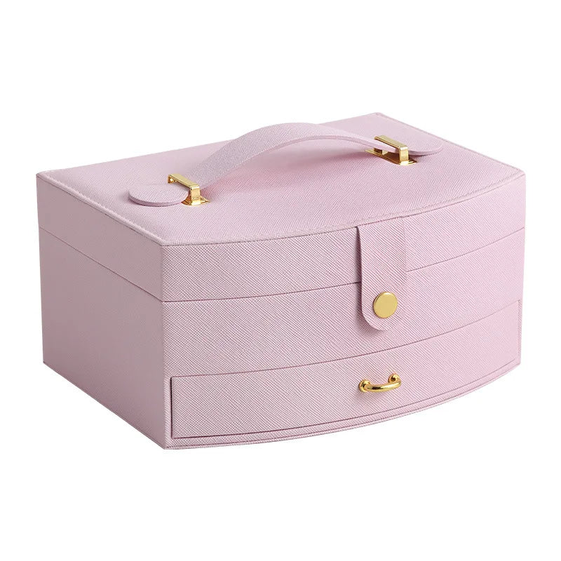 Double-layer Lockable Jewelry Storage Box Drawer Necklace Bracelet Organizer