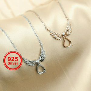 7x9MM Pear Prong Pendant Necklace Angel Wing