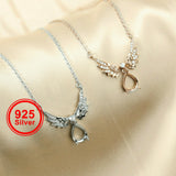 7x9MM Pear Prong Pendant Necklace Angel Wing