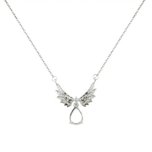 7x9MM Pear Prong Pendant Necklace Angel Wing