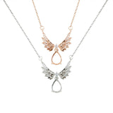 7x9MM Pear Prong Pendant Necklace Angel Wing