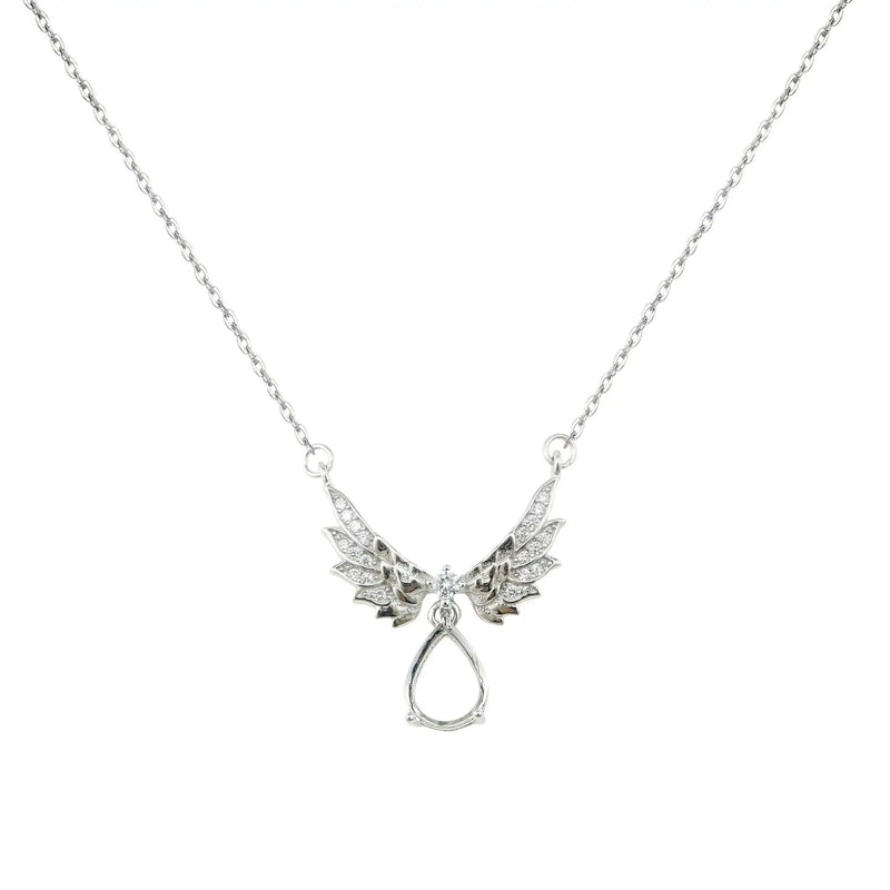 7x9MM Pear Prong Pendant Necklace Angel Wing