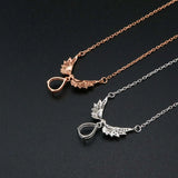 7x9MM Pear Prong Pendant Necklace Angel Wing