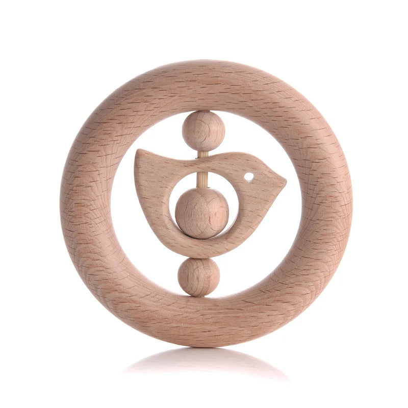 80mm Wooden Baby Teether Circle Beech Wood Rodent Teething Soother