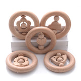 80mm Wooden Baby Teether Circle Beech Wood Rodent Teething Soother