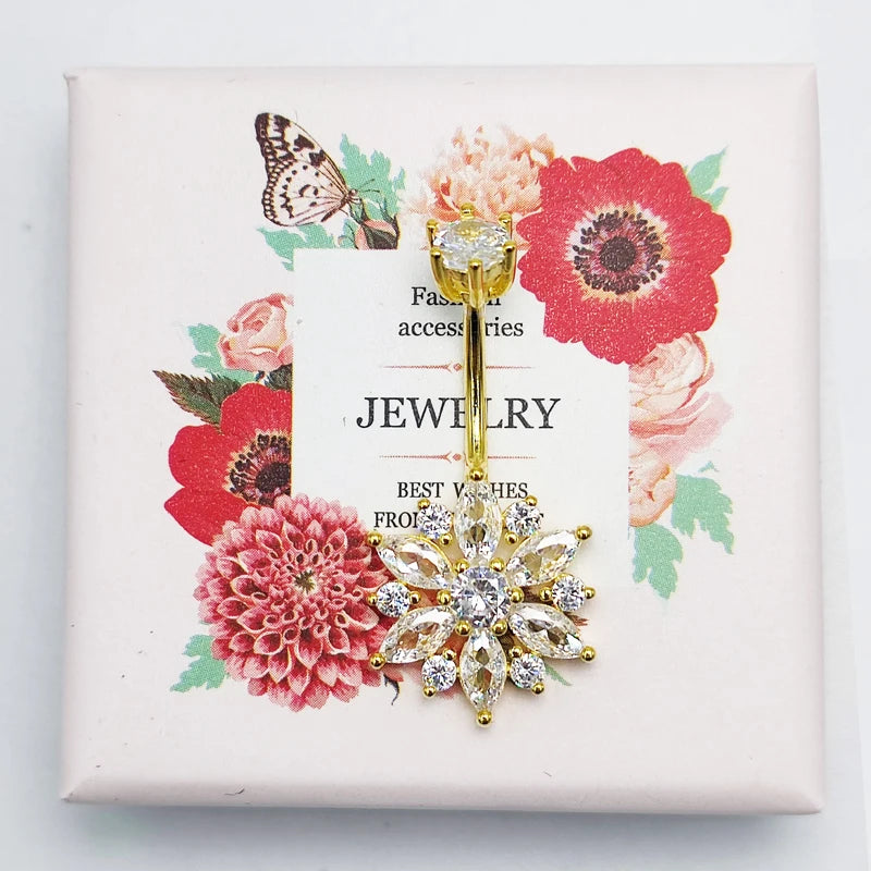 925 Silver Flower CZ Navel Piercing