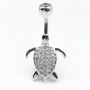 925 Silver Turtle Navel Piercing CZ Belly Button Ring Body Jewelry