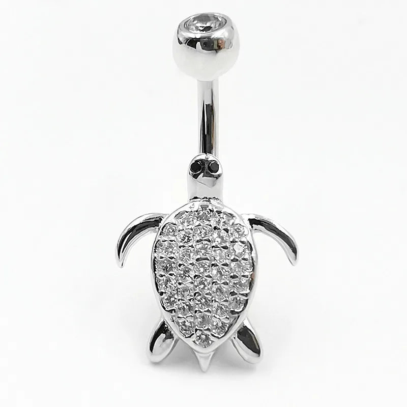 925 Silver Turtle Navel Piercing CZ Belly Button Ring Body Jewelry