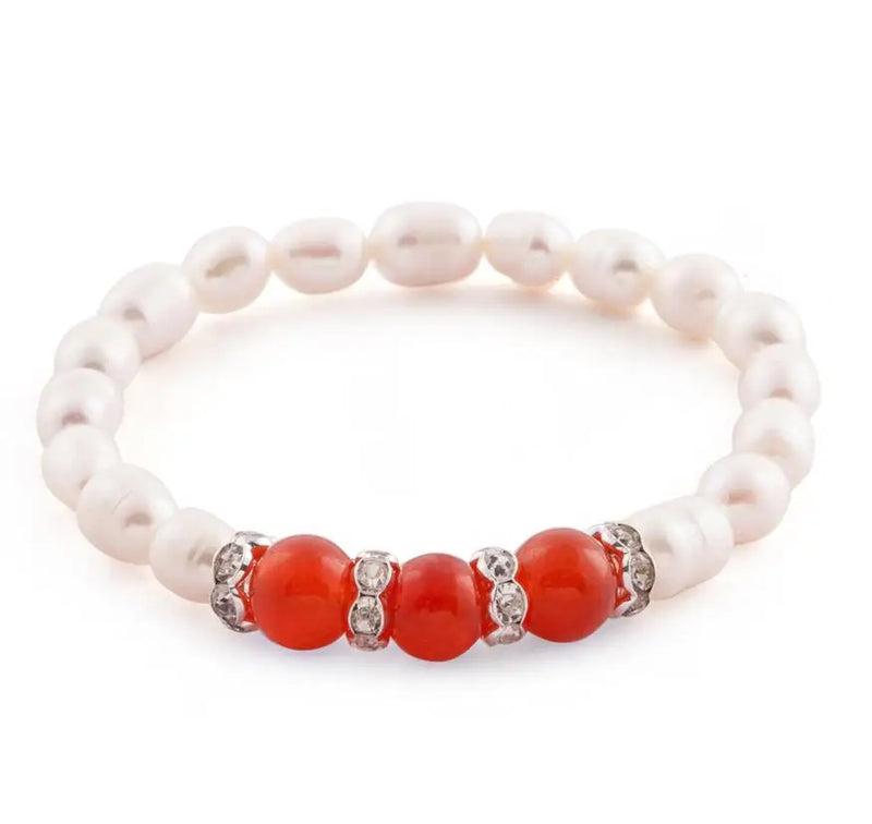 Fresh Water Pearl Opal Crystal Beaded Stretch Bracelet BR06