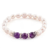 Fresh Water Pearl Opal Crystal Beaded Stretch Bracelet BR06
