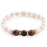 Fresh Water Pearl Opal Crystal Beaded Stretch Bracelet BR06