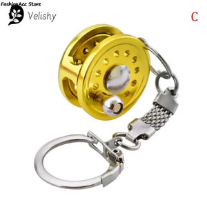 Alloy Fishing Reel Drum Pendant Keychain Outdoor Fishing Tackle