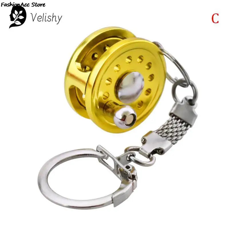 Alloy Fishing Reel Drum Pendant Keychain Outdoor Fishing Tackle