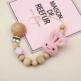 1Pcs Baby Beech Teether Pacifier Chain Safe Cartoon Animal Wood Pacifier Clips