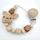 1Pcs Baby Beech Teether Pacifier Chain Safe Cartoon Animal Wood Pacifier Clips