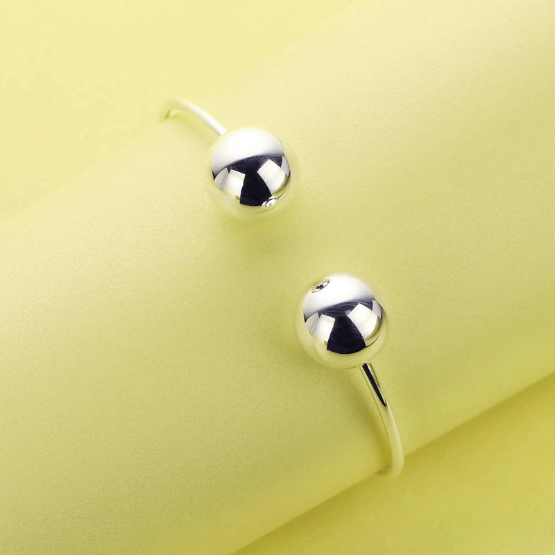925 Sterling Silver Double Balls Wire Bangle Bracelet DIY Beading Charm Supplies