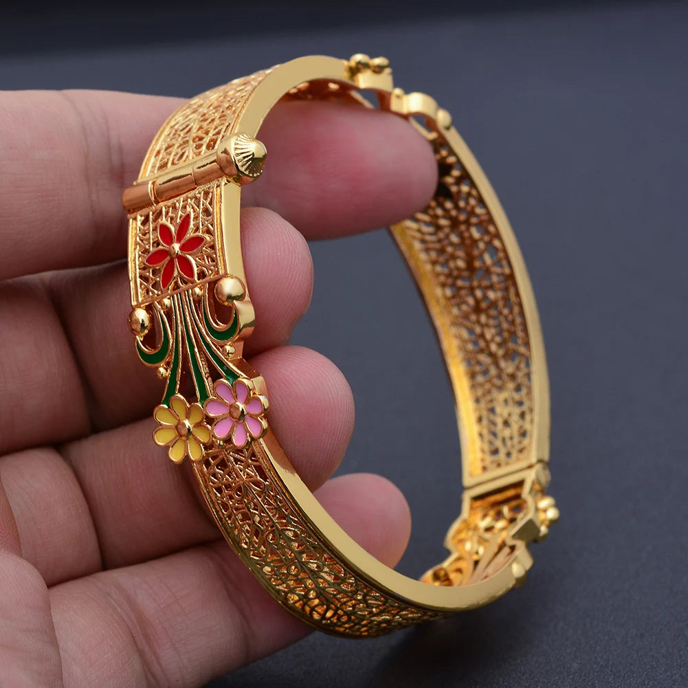 1Pcs Dubai Bangles 18K Bracelet Heavy Women's Jewelry