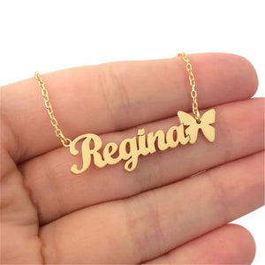 Fancy Pattern Name Text Pendant Necklace - Personalised Stainless Steel Jewelry