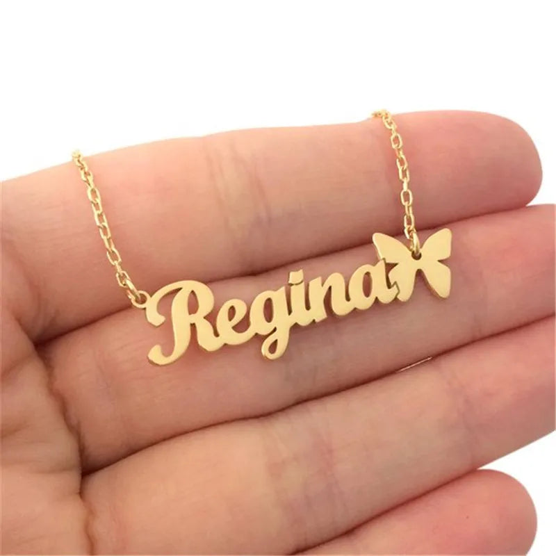 Fancy Pattern Name Text Pendant Necklace - Personalised Stainless Steel Jewelry