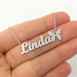 Fancy Pattern Name Text Pendant Necklace - Personalised Stainless Steel Jewelry
