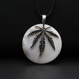 Shell Pendant Necklace with Metal Leaf Pattern