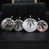 Shell Pendant Necklace with Metal Leaf Pattern