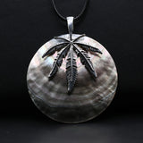 Shell Pendant Necklace with Metal Leaf Pattern