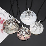 Shell Pendant Necklace with Metal Leaf Pattern