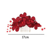 Red Flower Hair Comb Crystal Hair Clip Bridal Hairpin
