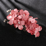 Red Flower Hair Comb Crystal Hair Clip Bridal Hairpin