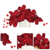 Red Flower Hair Comb Crystal Hair Clip Bridal Hairpin