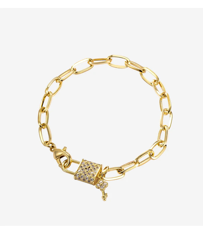 Adjustable Bracelet with CZ Lock Key Charm
