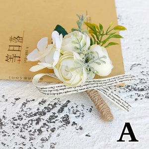 Groom Wedding Flowers Boutonniere Corsage Artificial Rose Man Suit Decoration