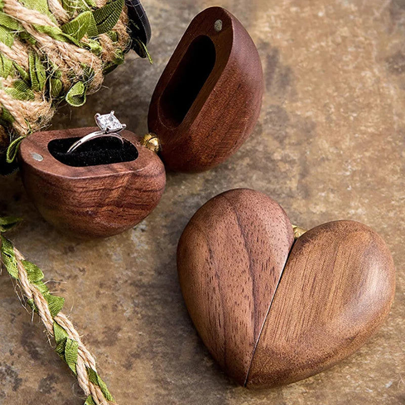 Heart/Square Walnut Vintage Wedding Ring Box Holder