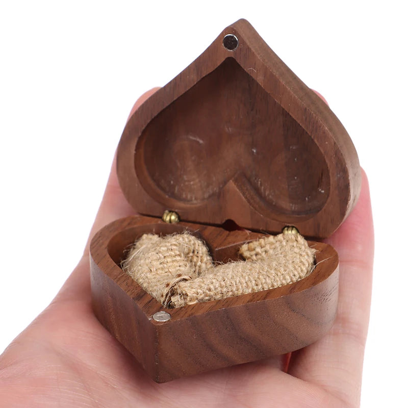 Heart/Square Walnut Vintage Wedding Ring Box Holder