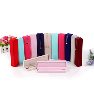 High Flannelette Jewelry Long Chain Box 22.5x5.5x5.5cm - Wine Red