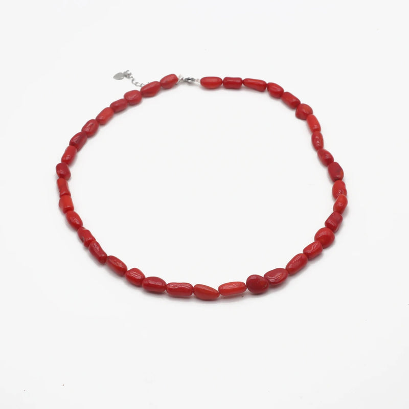 Irregular Red Coral Beads Necklace Choker 6x12-7x13mm