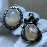 Natural Cherry Blossom Agate Pendant Necklace 925 Silver Inlaid Woman Jewelry