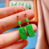 Natural Emerald Green Jade Cube Earrings 14K Hook Women Jewelry
