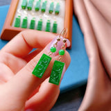Natural Emerald Green Jade Cube Earrings 14K Hook Women Jewelry