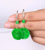 Natural Emerald Dry Sapphire Jade Double Happiness Lucky Earring