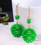 Natural Emerald Dry Sapphire Jade Double Happiness Lucky Earring