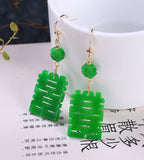 Natural Emerald Dry Sapphire Jade Double Happiness Lucky Earring