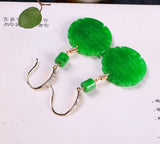 Natural Emerald Dry Sapphire Jade Double Happiness Lucky Earring