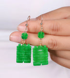 Natural Emerald Dry Sapphire Jade Double Happiness Lucky Earring