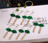 Jadeite Sapphire Knot Tassel Earrings 14K Hook Women's Jewelry
