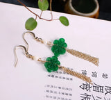 Jadeite Sapphire Knot Tassel Earrings 14K Hook Women's Jewelry